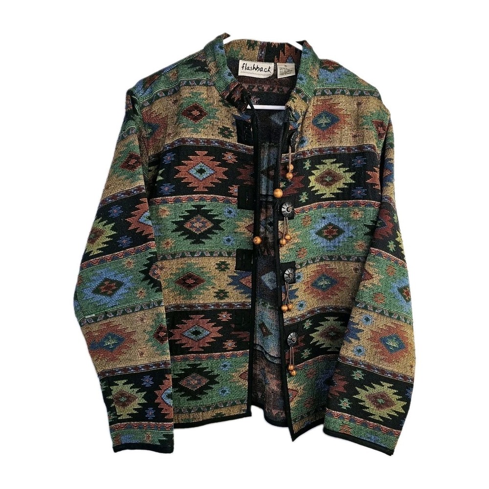 Flashback Tapestry Jacket Blazer Tassel Buttons Women's XL Vintage Southwestern
